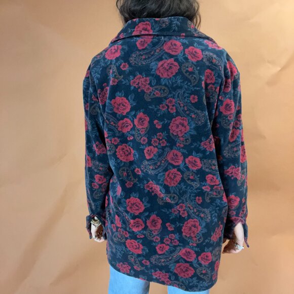 Vintage Floral and Paisley Print Velour 90s Grunge Western Button Down - Picture 3 of 7